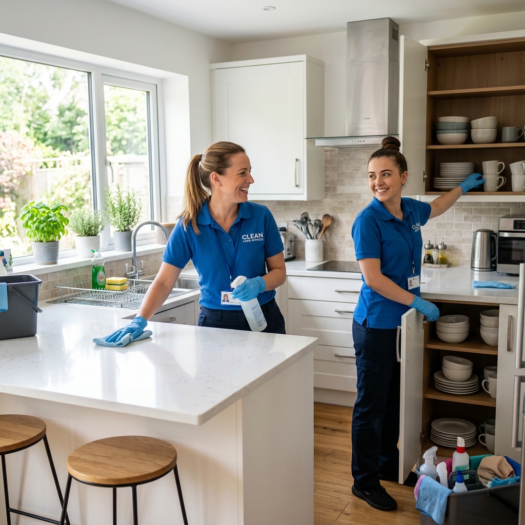 Happy cleaning team